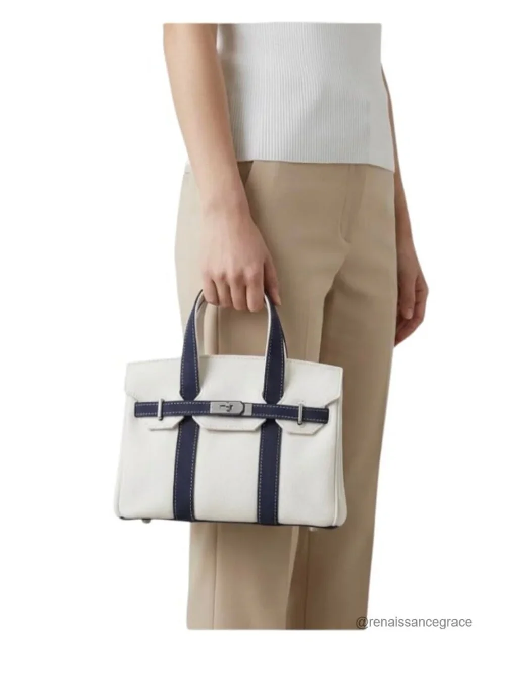Structured Mini Tote Handbag with Top Handles and Turn-Lock Closure Canvas Purse